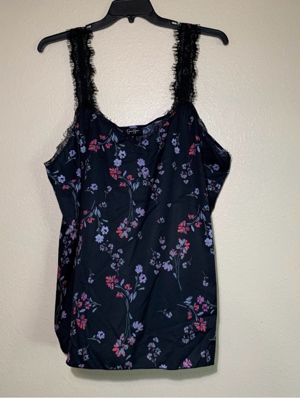 Jessica Simpson Black Floral Camisole Lace Trim Size 2X